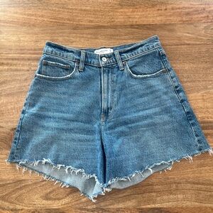 Abercrombie & Fitch Distressed High-Rise Denim Shorts in Blue